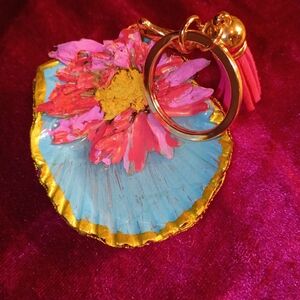 Gold and Pink Floral Keychain